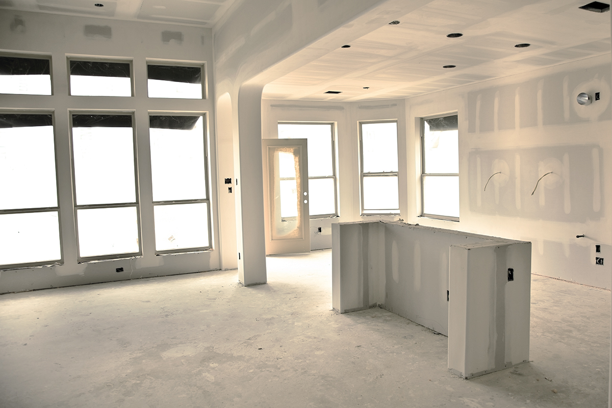 Home under construction. Sheetrock in kitchen.